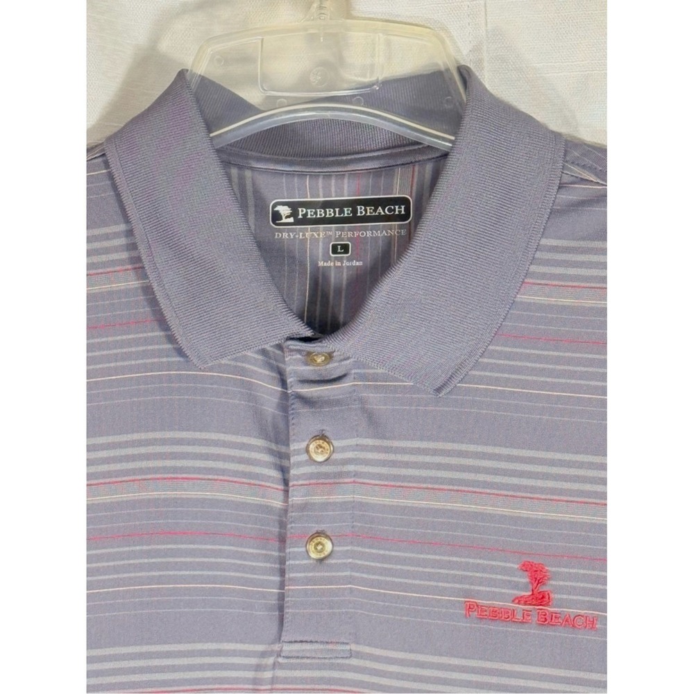 Pebble Beach Pebble Beach Golf Emb grey Striped size L Dry-Luxe Performance Polo
